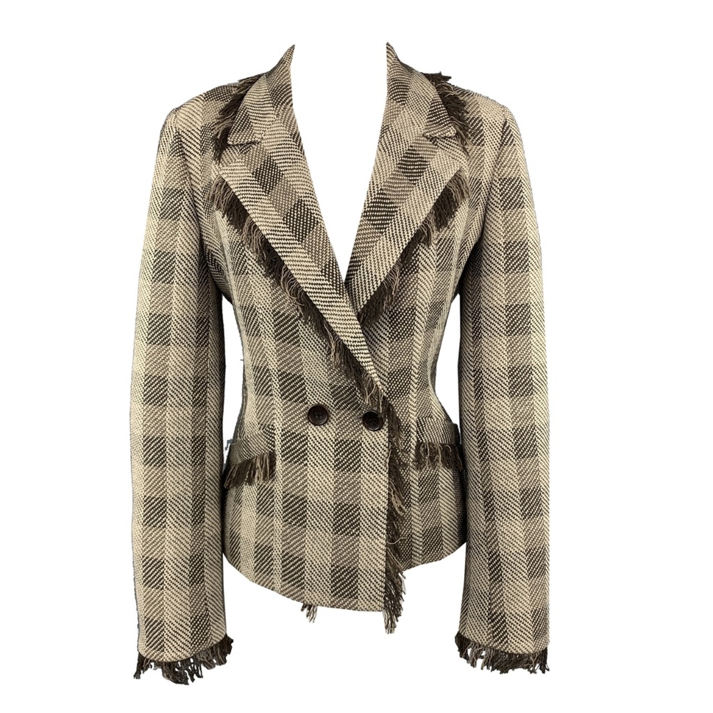 ARMANI COLLEZIONI  Brown Plaid Fringe Jacket 12